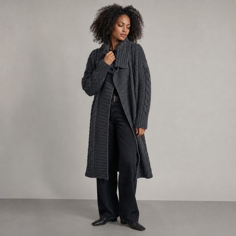 Ba&sh Fabio Wool Cardigan Coat Womens 4 Gray Open Front Long Sleeve NWT